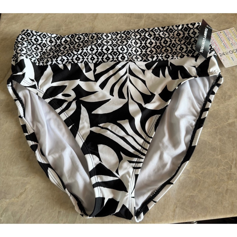 NWT 24th & Ocean Antigua Leaf High Waist Tummy Control Bikini Bottoms TF3DJ94 L